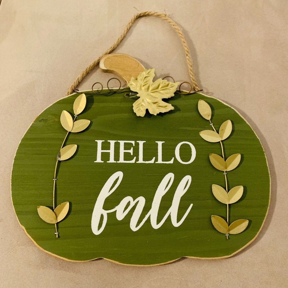 HELLO FALL Decor Sign Wall Door Hanging Home Accessories Wreath Pumpkin Farm Hou